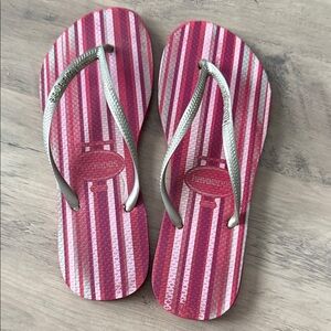 Havaianas Pink and Silver Striped Sandals